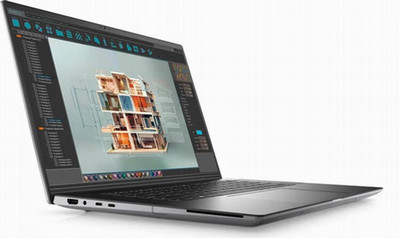 Side-facing picture of dell mobile precision laptop with screen open.