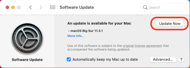 big sur's update now screen
