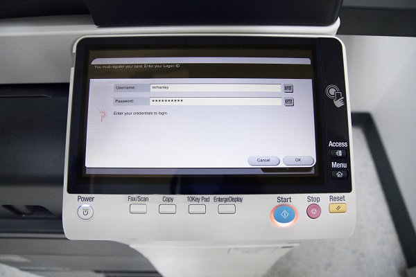 picture of credentials screen on printer/copier