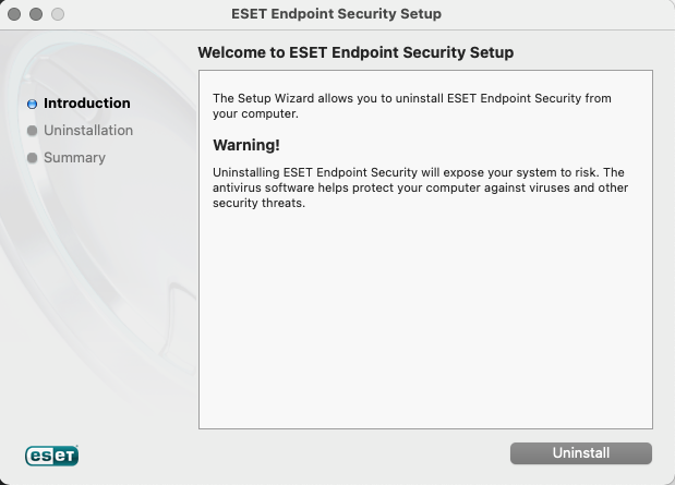 Screenshot of ESET Uninstaller window