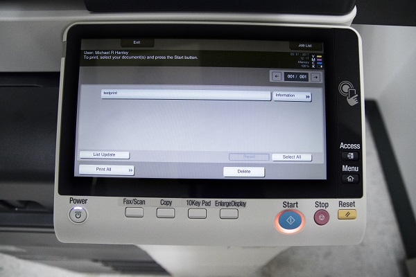 picture of selection of jobs to print on pharos screen on printer/copier