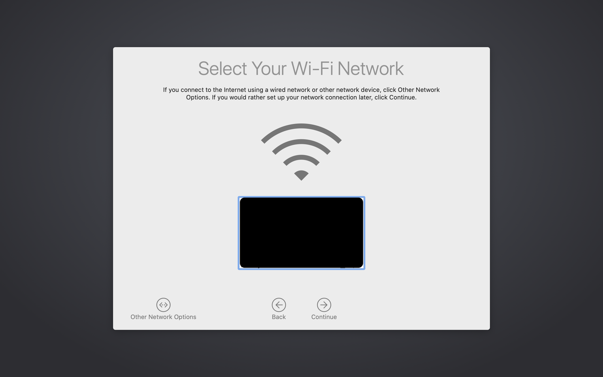 Setup Assistant Internet Connection pane