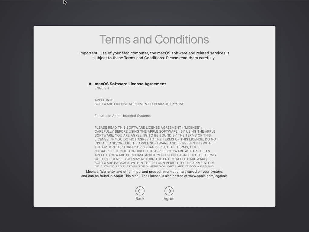 Setup Assistant Terms and Conditions