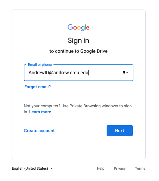 Google authentication window