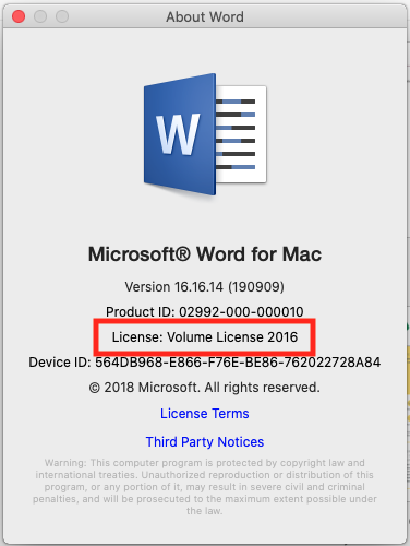 Details about Word for Mac version