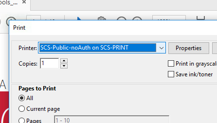 Screenshot of selection of new print queue to print