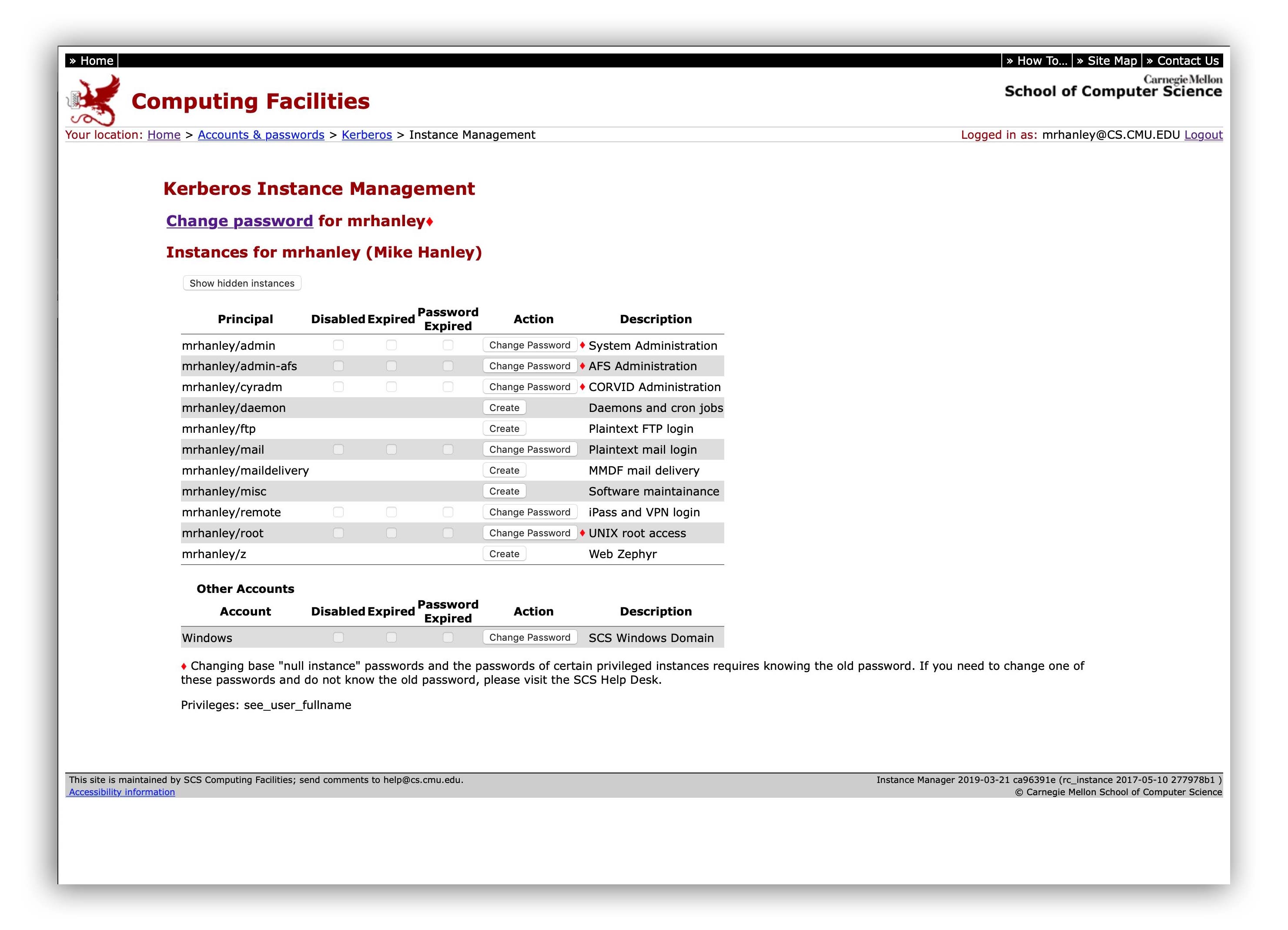 The old Kerberos Instance Manager appearance